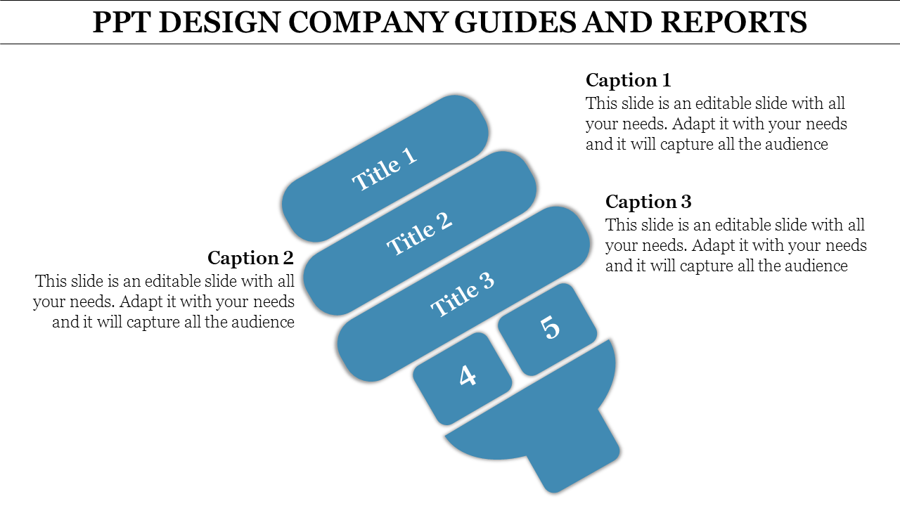 A PowerPoint slide with five sections, each containing titles and space for content, with a lightbulb design.