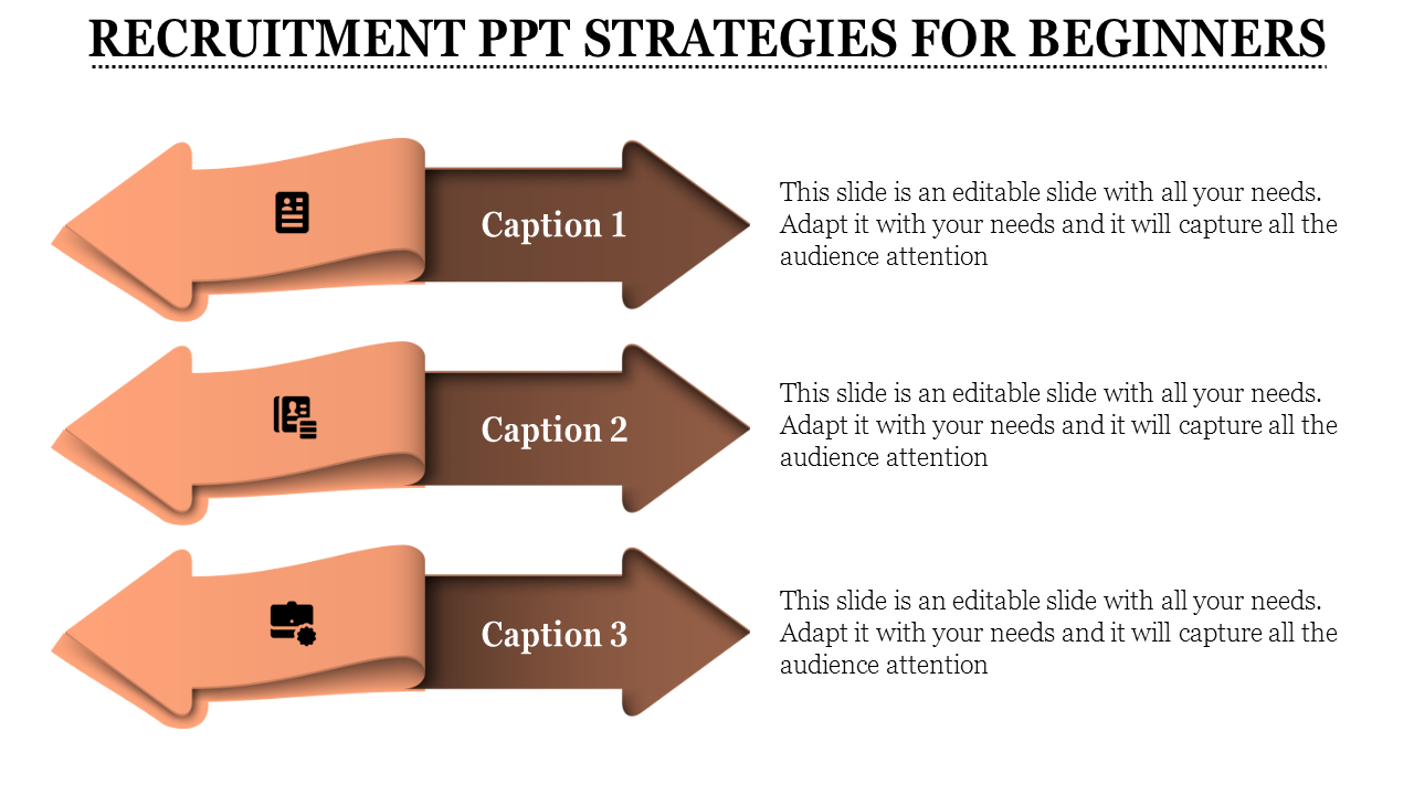 Three horizontal orange and brown bidirectional arrows, aligned vertically with text and icons on a white background.