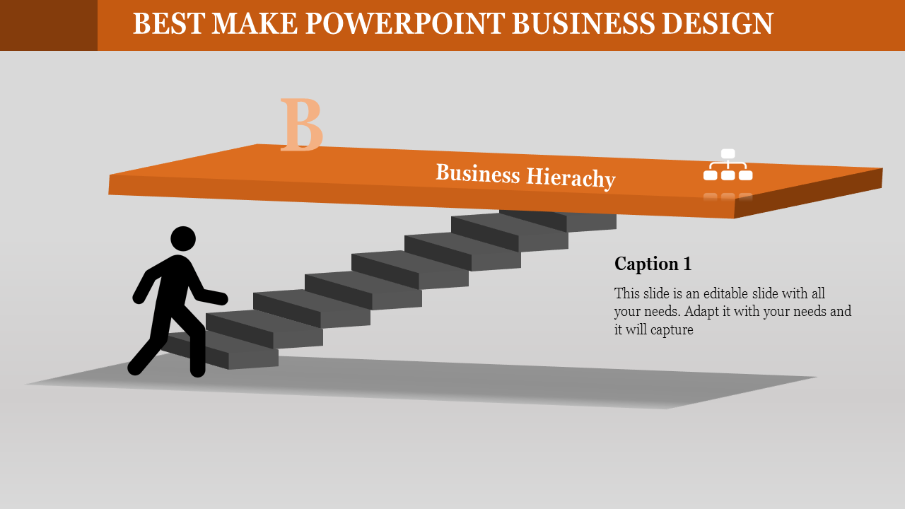 Visual representation of a business hierarchy with stairs connecting a figure to a labeled orange platform.