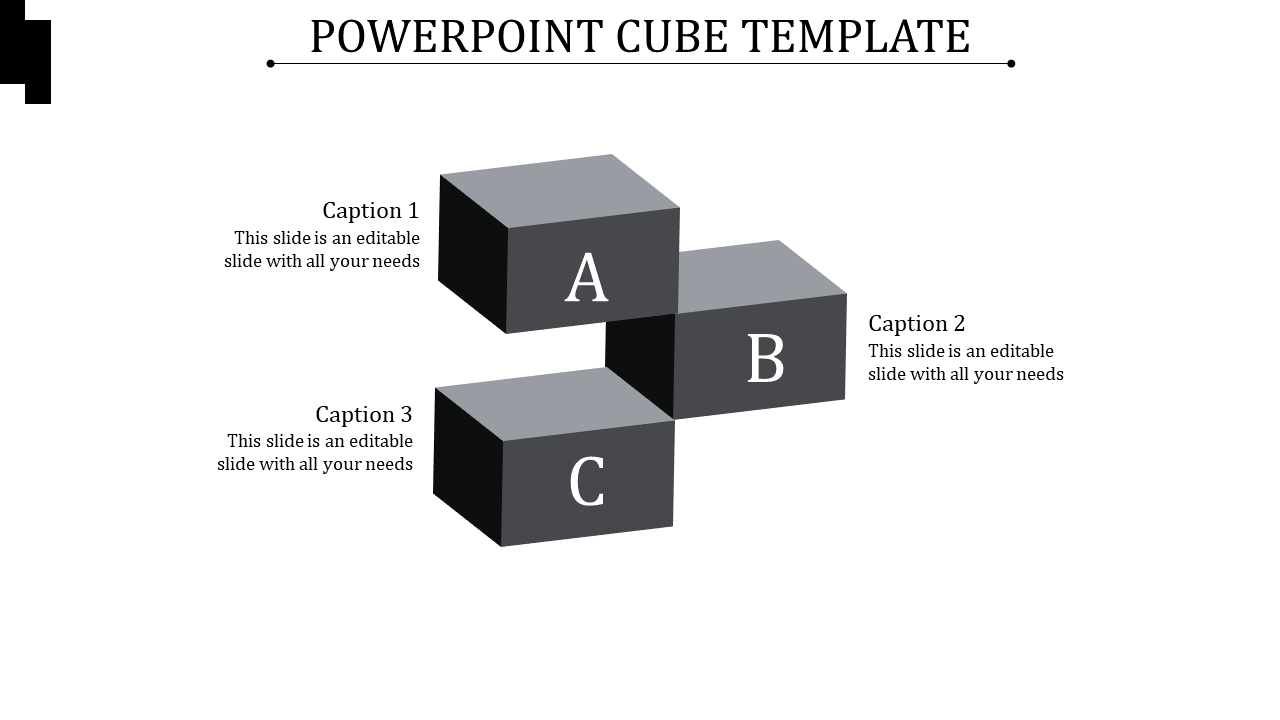 Template showing stacked gray cubes with labels A, B, and C each placed with placeholder text areas.