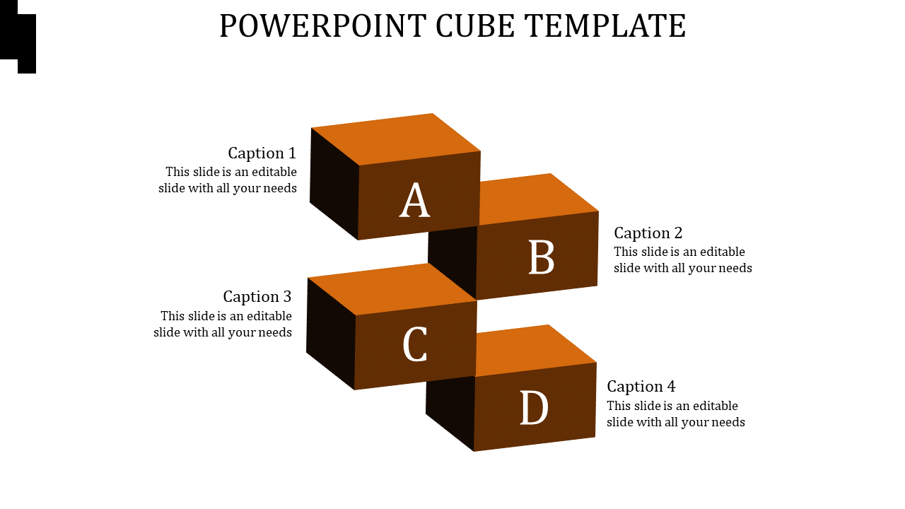 Orange-themed cube diagram with four labeled blocks: A, B, C, and D, arranged in a staggered layout.