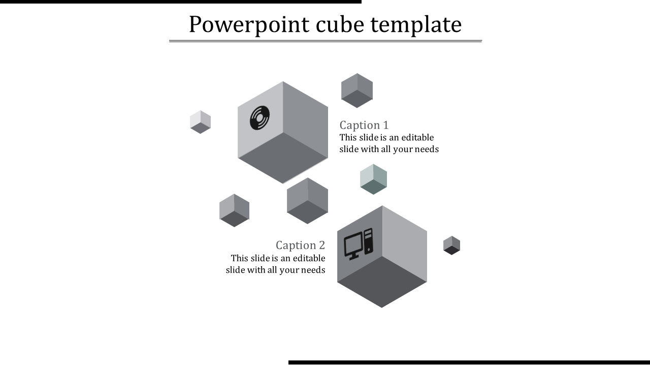 3D infographic slide with gray cubes illustrating two concepts using icons and text in a clean layout.