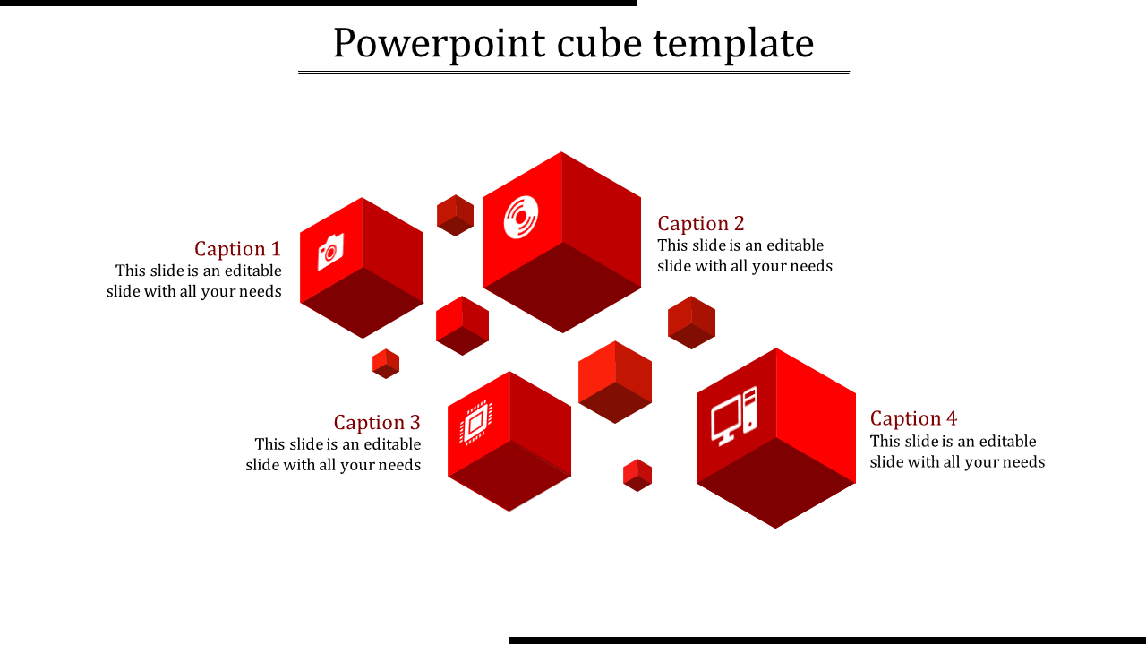 Infographic with red cubes of varying sizes, showing icons for camera, target, microchip, and computer with captions.