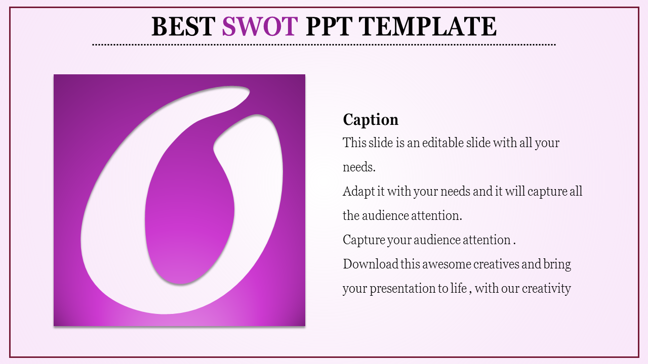 A colorful SWOT PowerPoint template with a vibrant background and content sections.