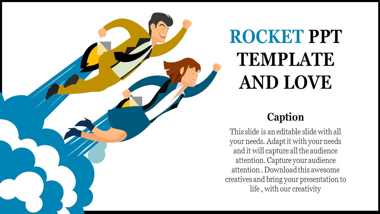 Illustration of two professionals flying upward like rockets, symbolizing growth and ambition, with a motivational caption.