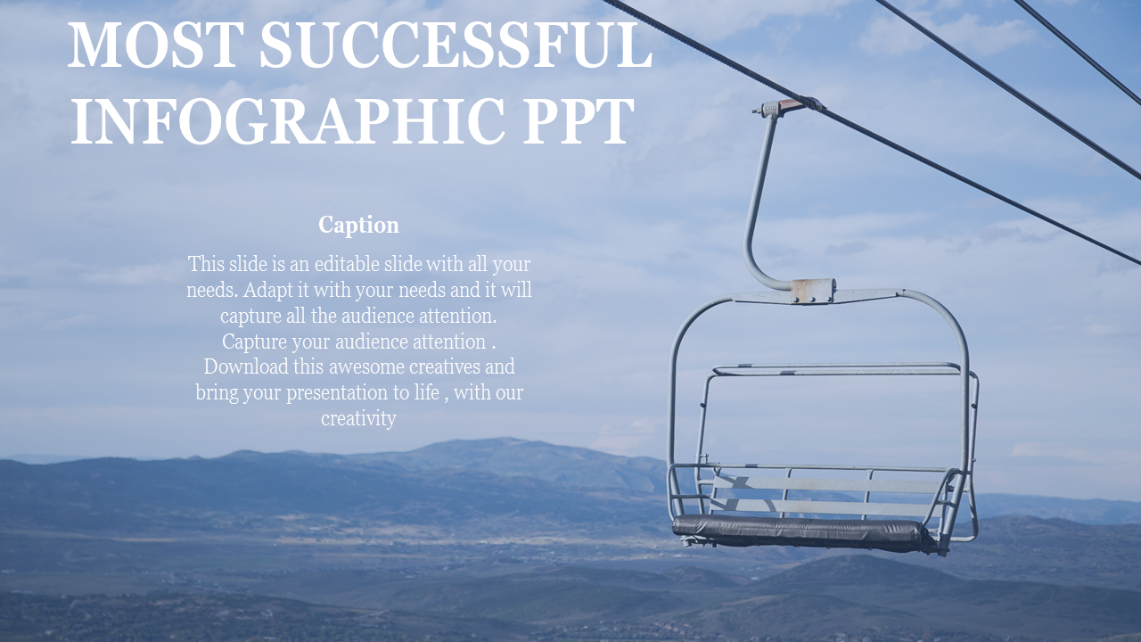 Blue sky and mountain backdrop with a cable chairlift, representing high level infographic PowerPoint template concepts.