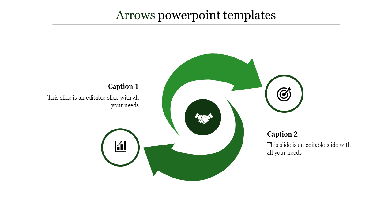 Slide with rotating two green arrows forming a cycle, linked to caption boxes for descriptions.