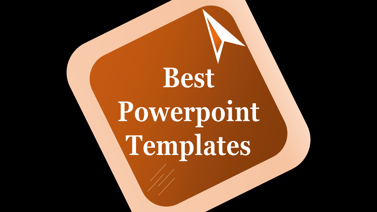 Tilted square shape with brown gradient, white arrow icon, and a soft peach border on a black background.