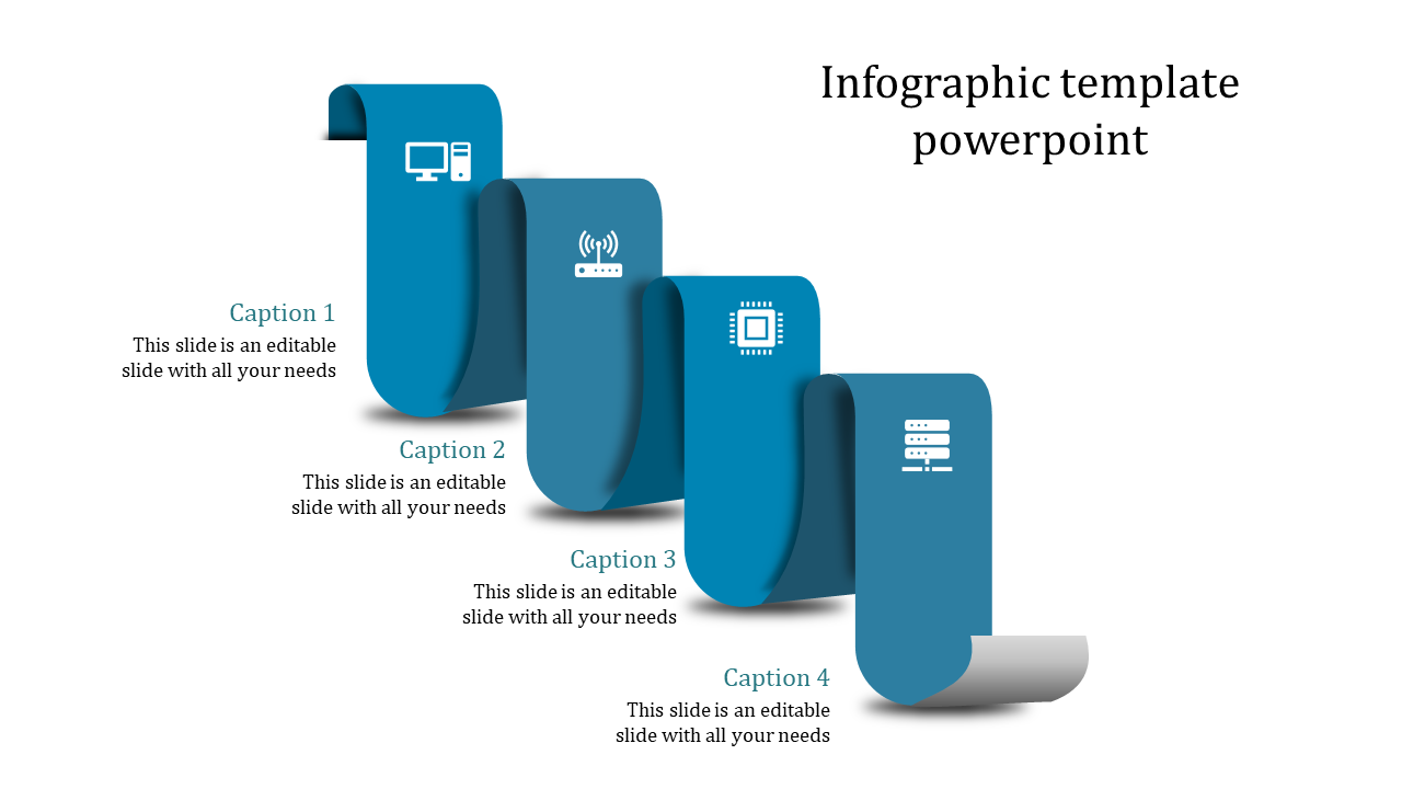 Four-tier ribbon-style infographic in varying blue shades, highlighting digital icons like devices and connectivity.