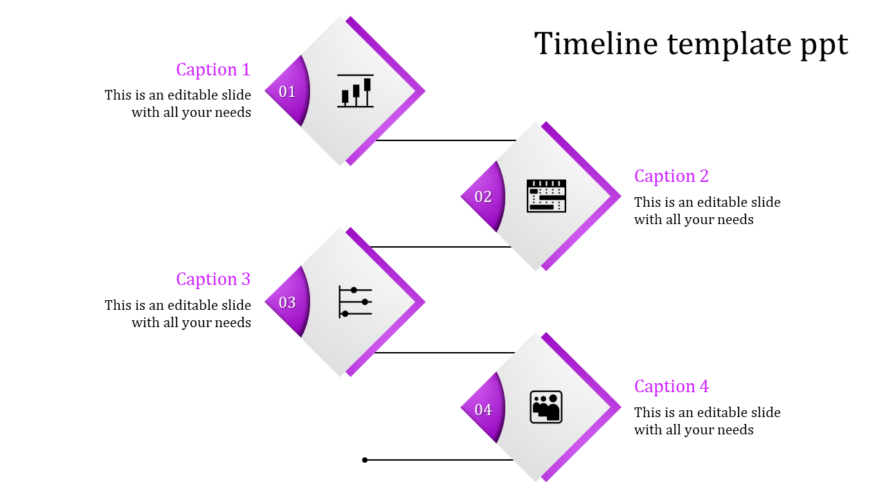 Diagonal triangular infographic with six purple segments, each containing an icon, aligned with numbered caption areas.