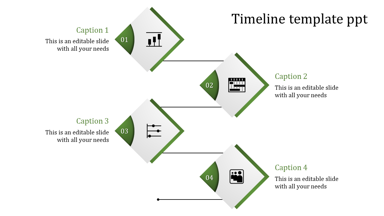 Triangular step infographic in a diagonal design, featuring six grey segments with business icons and caption areas.
