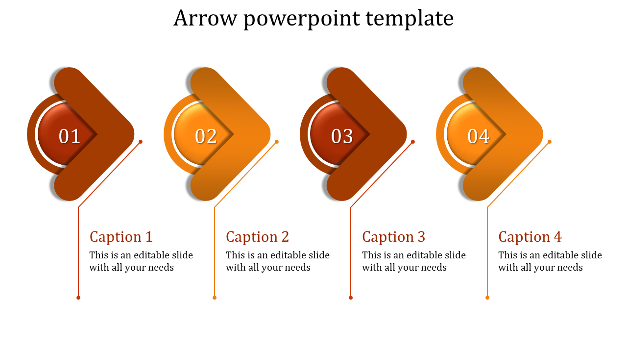 Slide with four orange arrows pointing right, each containing numbers 01 to 04, linked to captions below.