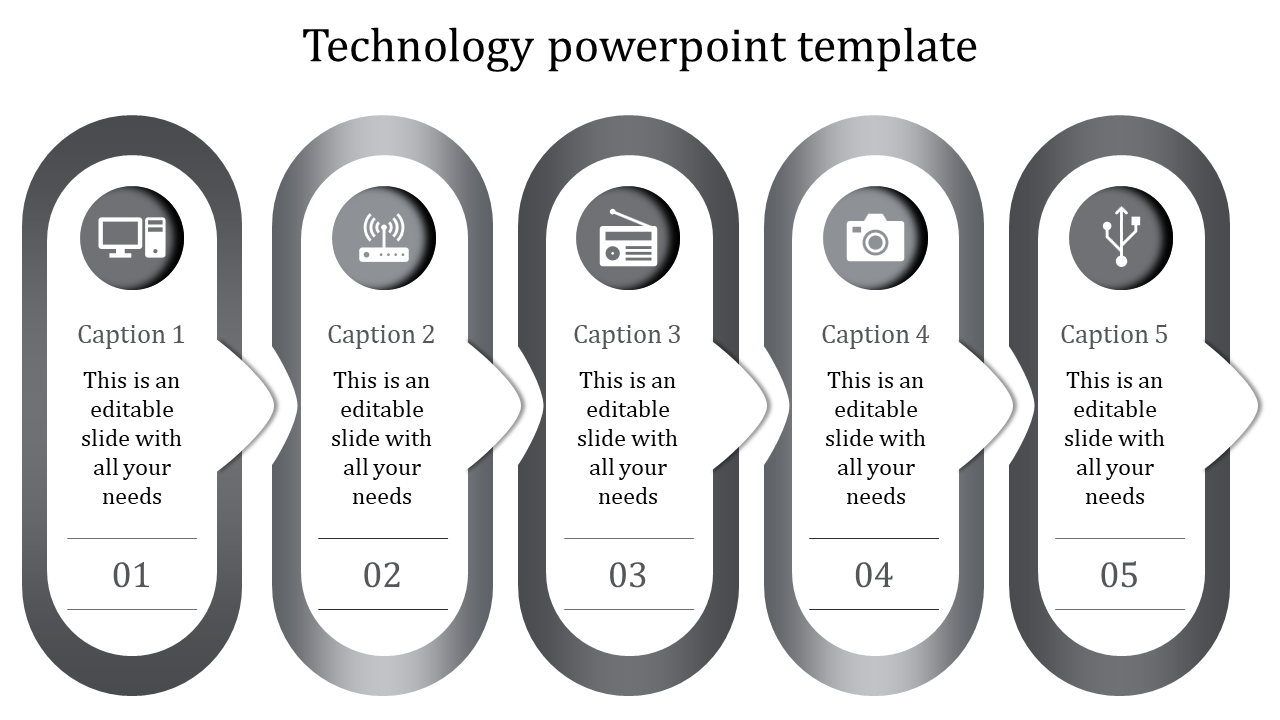 Modern tech infographic showcasing five gradient vertical elements with device-related icons and placeholder text areas.