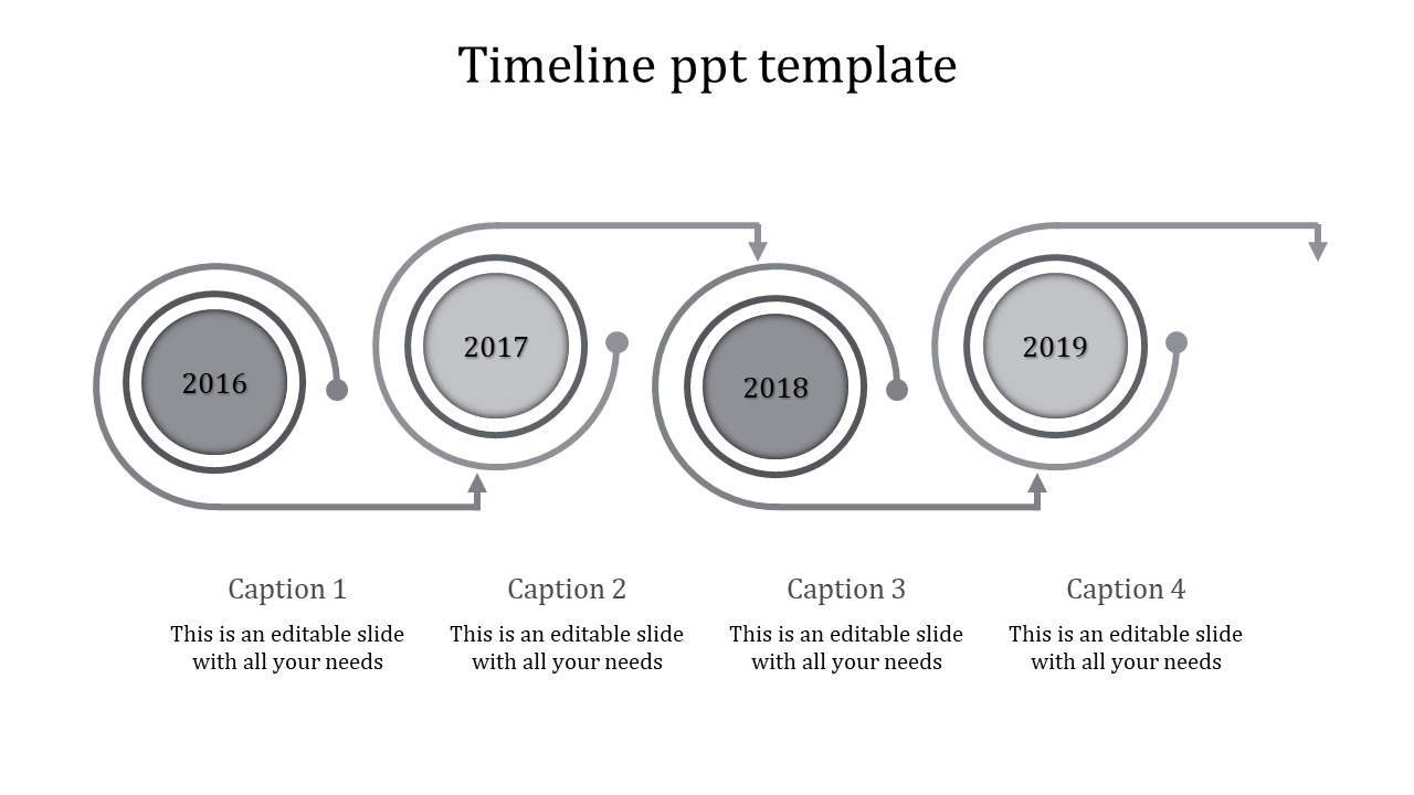 Elegant wavy timeline infographic with grayscale milestones—a visually appealing sequence of four circular nodes.
