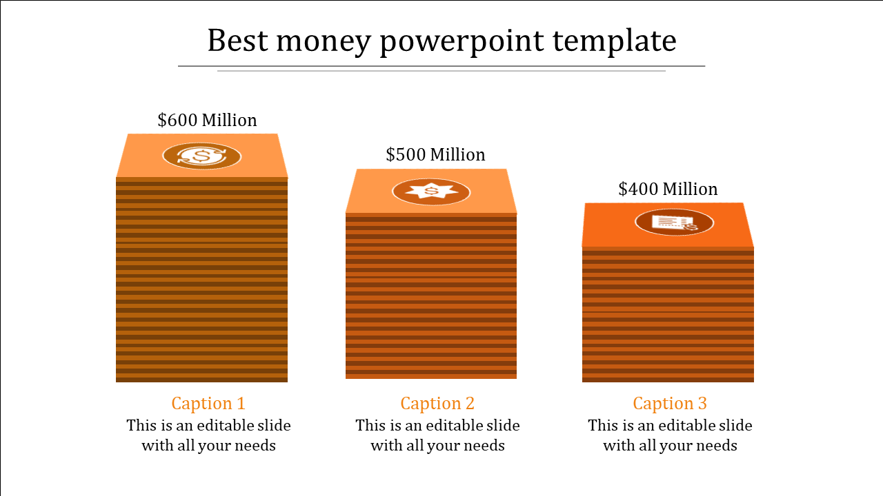 Three blue stacked blocks representing money images with money icons on top placed in a white background.