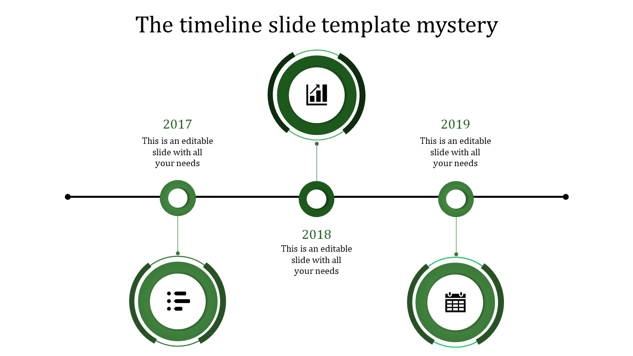 Modern red timeline infographic featuring circular milestones, icons, and placeholder text arranged alternately.