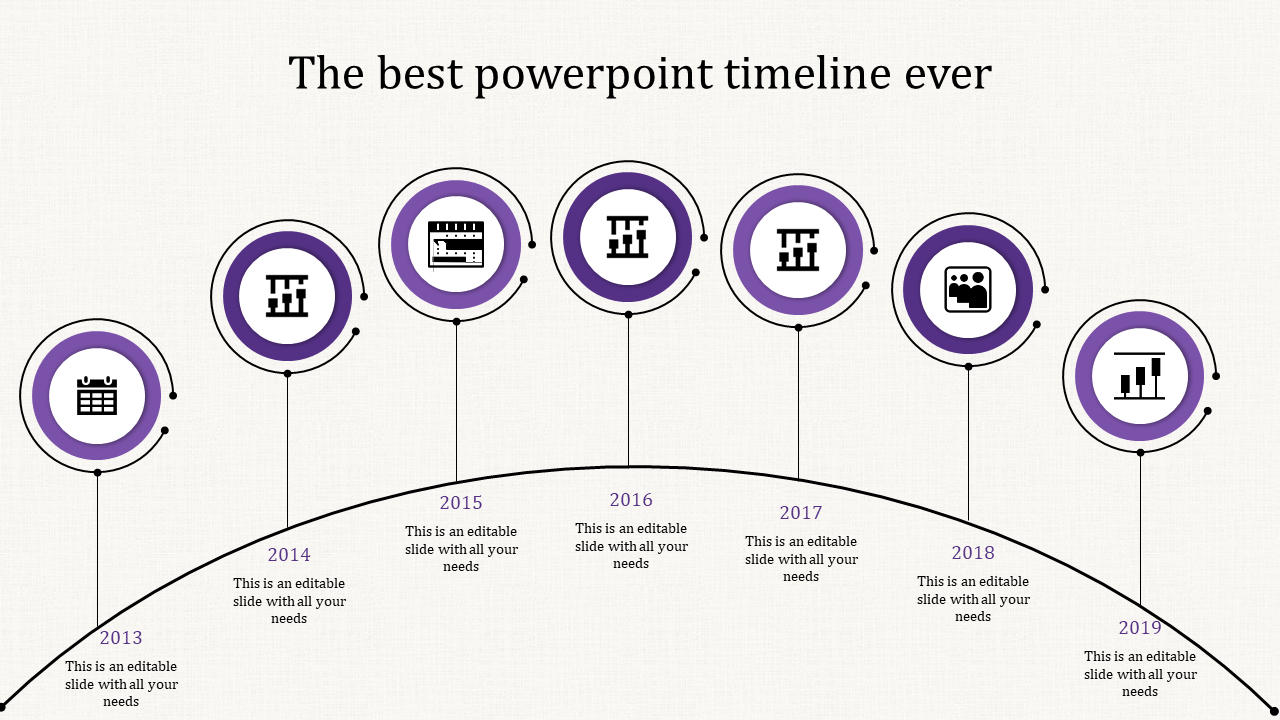 Editable Timeline PowerPoint Template Slide In Purple Color  Design