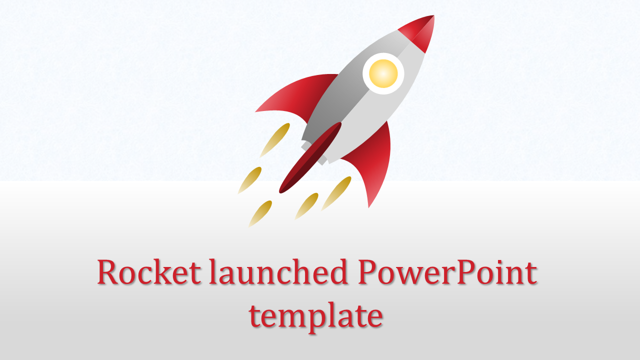 Slide design with a red and silver rocket blasting off, emitting golden flames, and bold red title below.