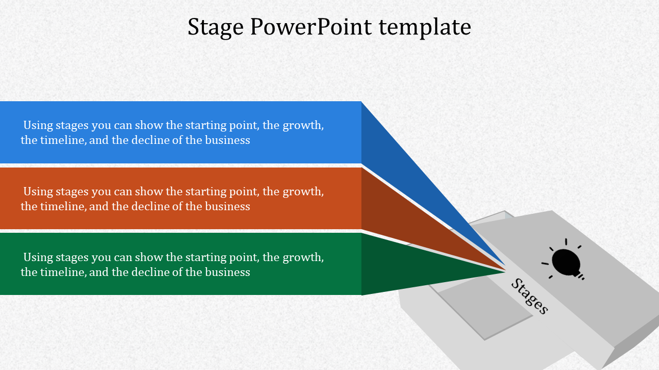 Business growth stages template featuring three horizontal segments representing different phases in a 3D layout.