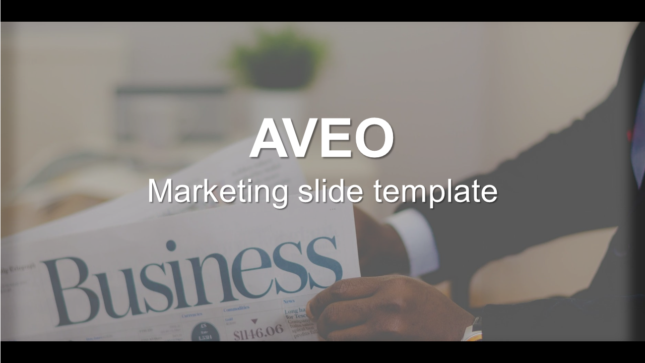 Marketing slide template showing a person holding a newspaper with a soft blurred background.