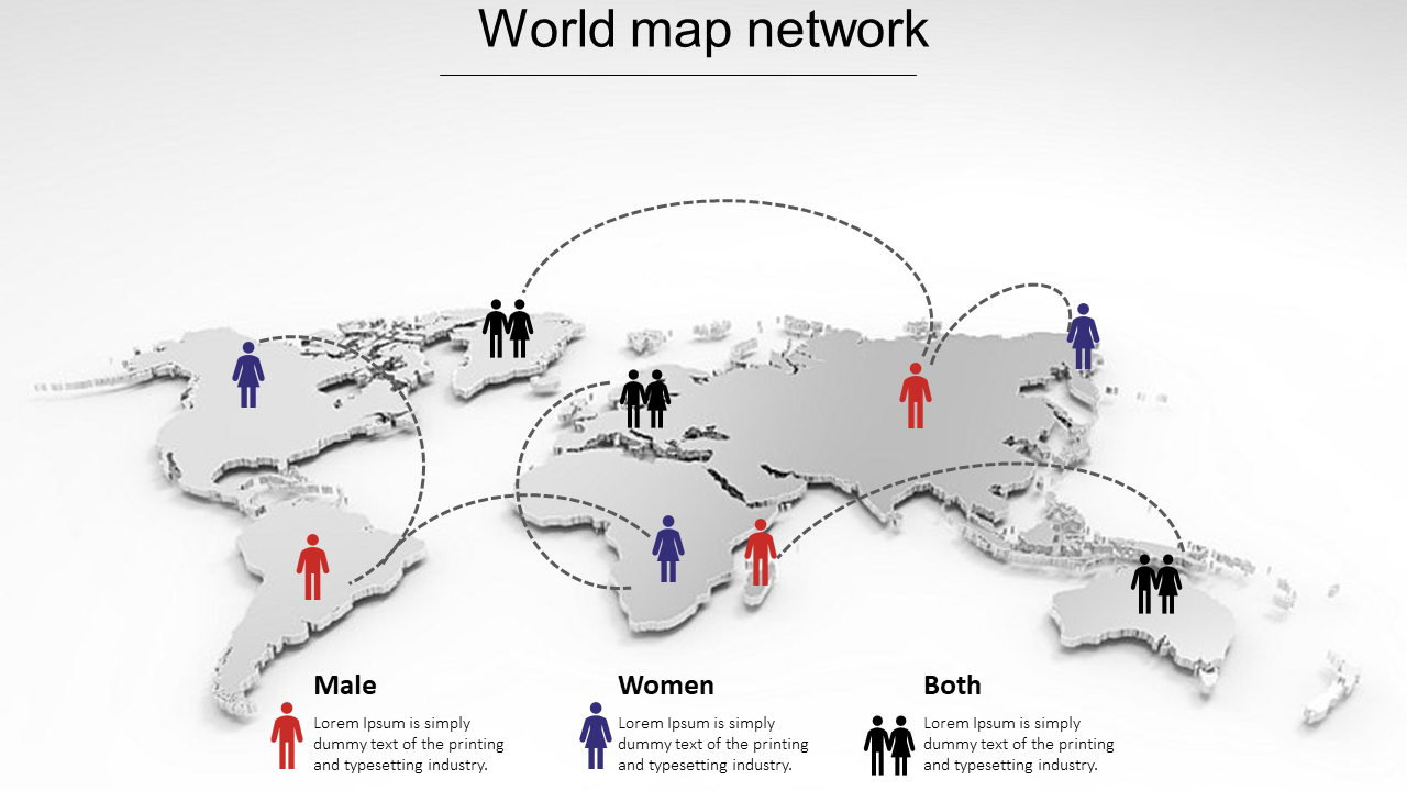Simple World Map PPT Template Slide In Network Model