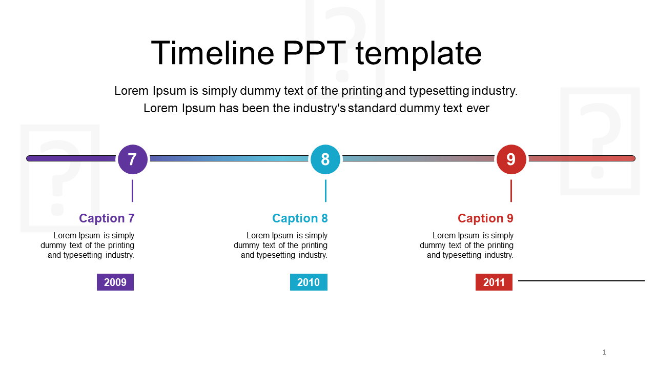 Horizontal timeline with three steps, featuring numbered circles, captions, and milestone years 2009, 2010, and 2011.
