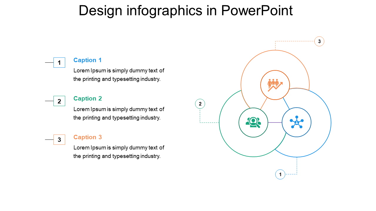Infographic with three circles featuring icons for teamwork, networking, and analysis, connected to labeled captions.