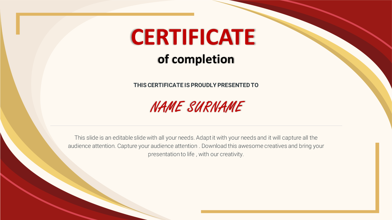 Download Stunning Certificate Template Slide Design Throughout Blank Certificate Templates Free Download