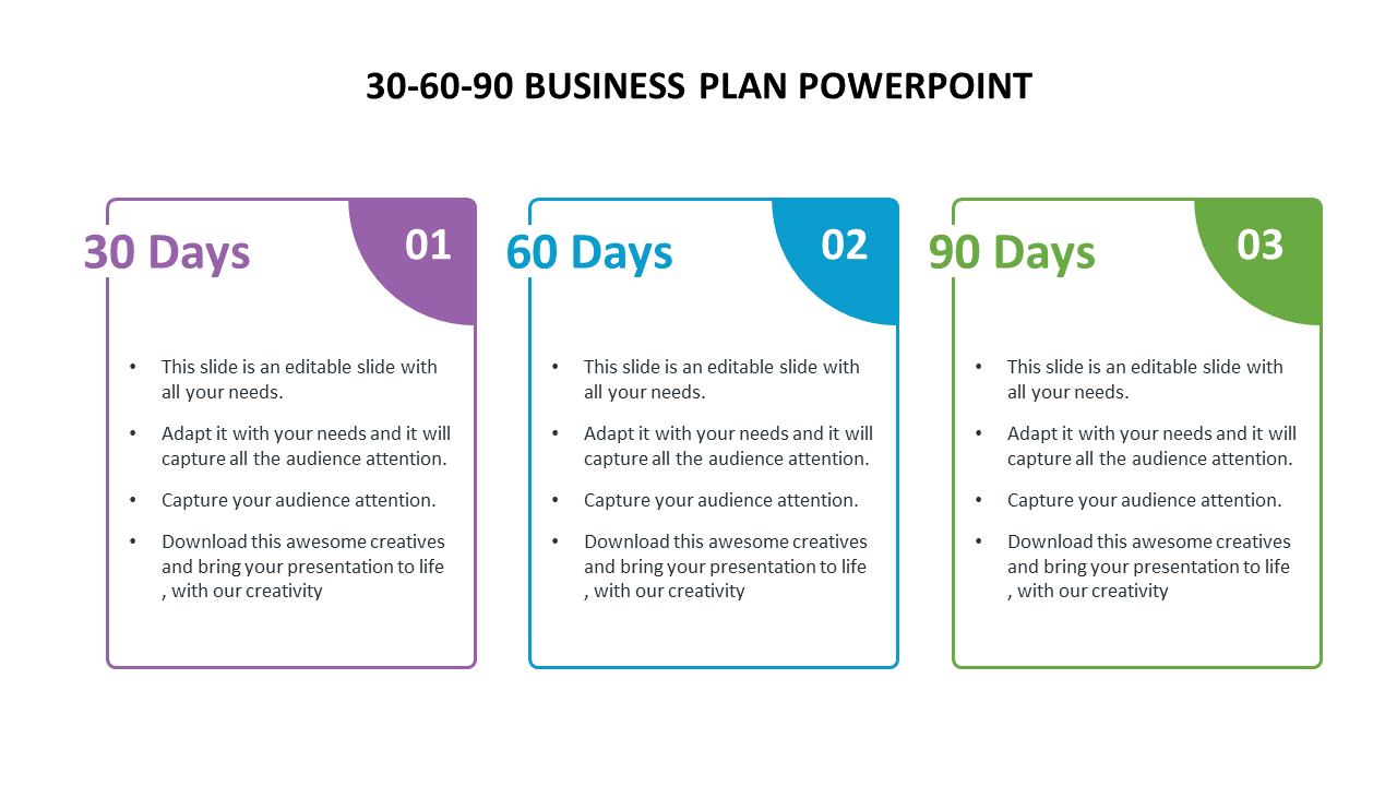 30-60-90 Business Plan PowerPoint Template Presentation