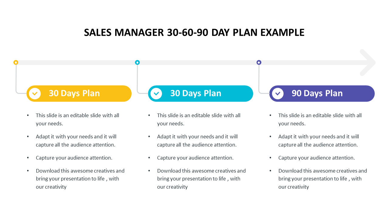 Sales Manager 30-60-90 Day Plan Example PowerPoint Template