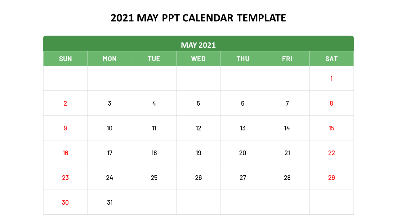 Best 2021 May Calendar PPT And Google Slides Template