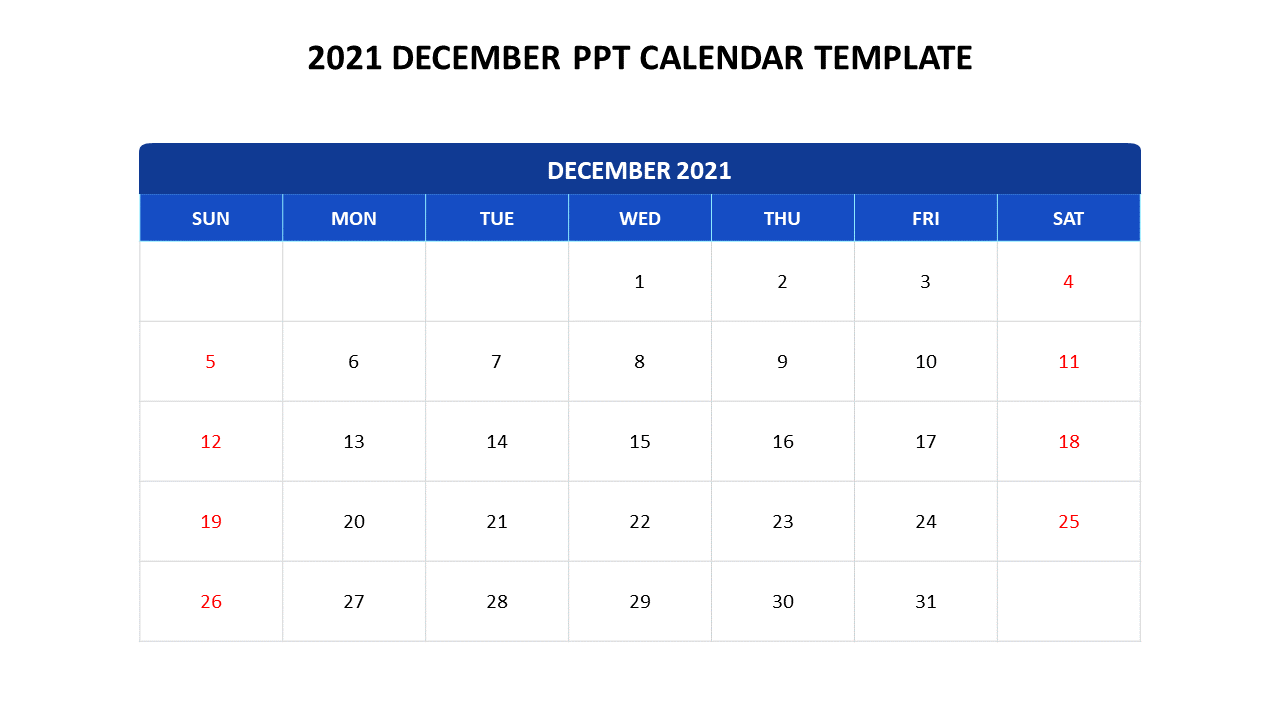 Effective 2021 December PPT Calendar Template Presentation