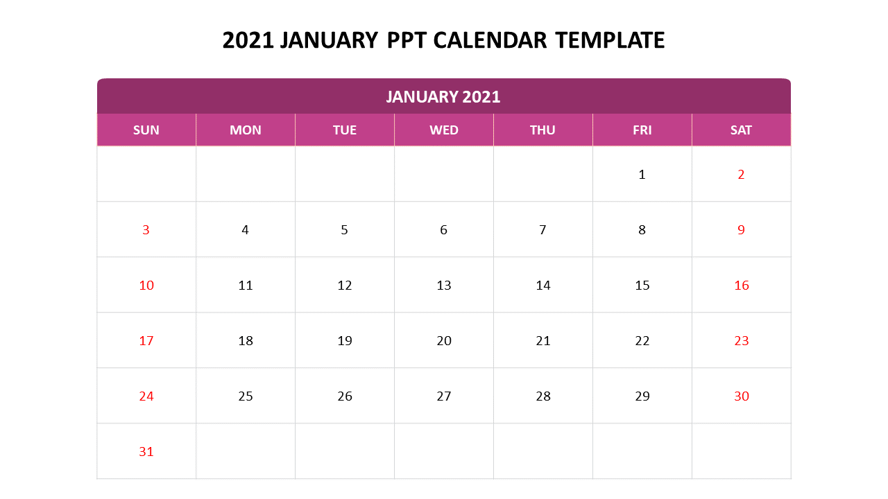 Download 2021 January PPT Calendar Template Presentation