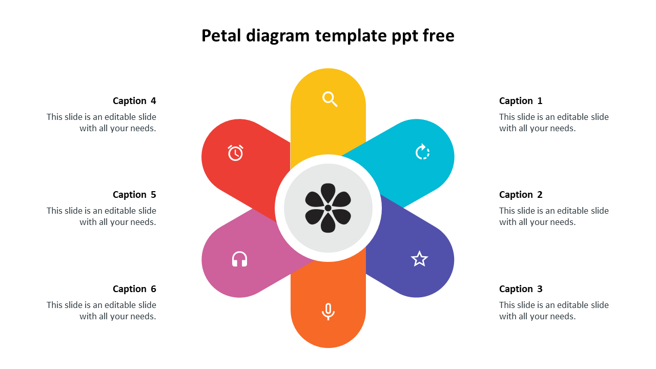 Inspiring Multicolor Petal Diagram Template PPT Free Design