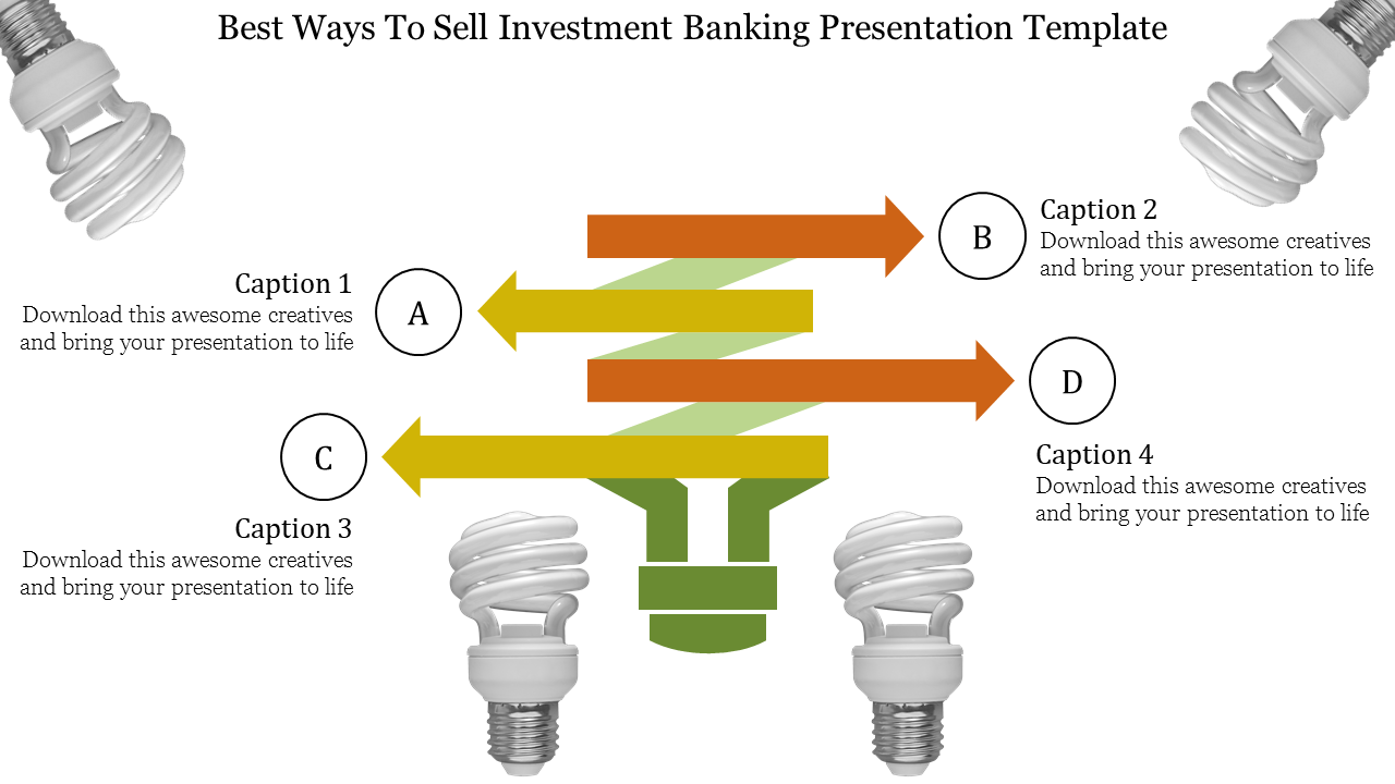 Diagram with light bulbs and arrows illustrating investment strategies with captions.