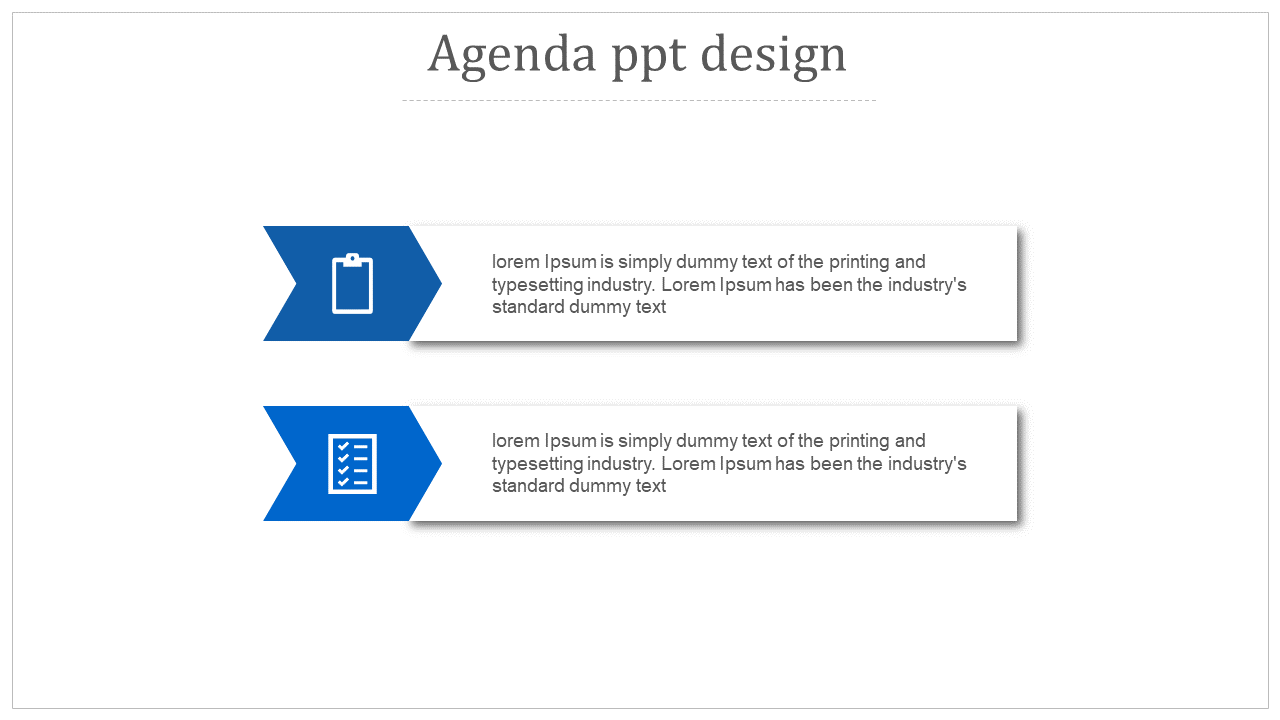 Horizontal layout featuring two blue arrows with icons and text for steps, arranged on a white background.