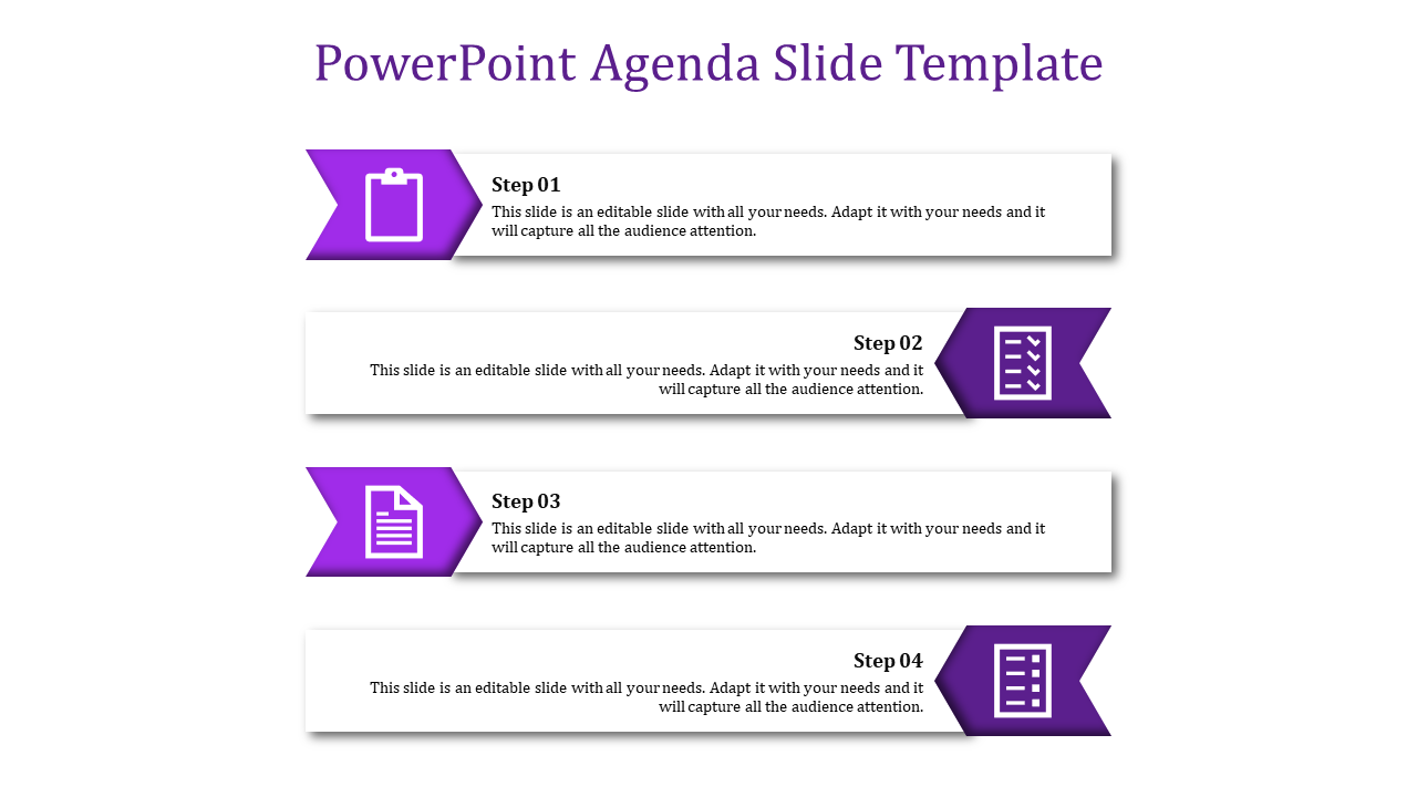 Purple Themed PowerPoint Agenda Slide Template Presentation