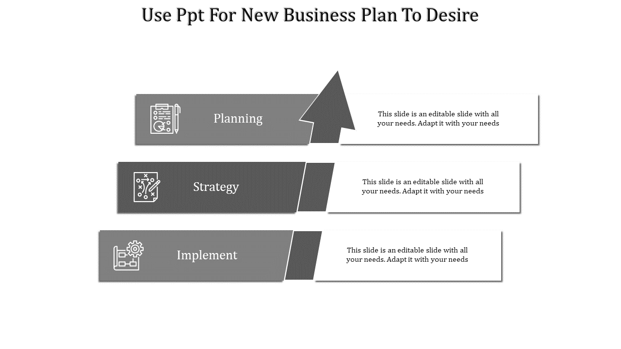 Structured infographic with three gray gradient arrows, featuring black icons and white text boxes in a step by step format.