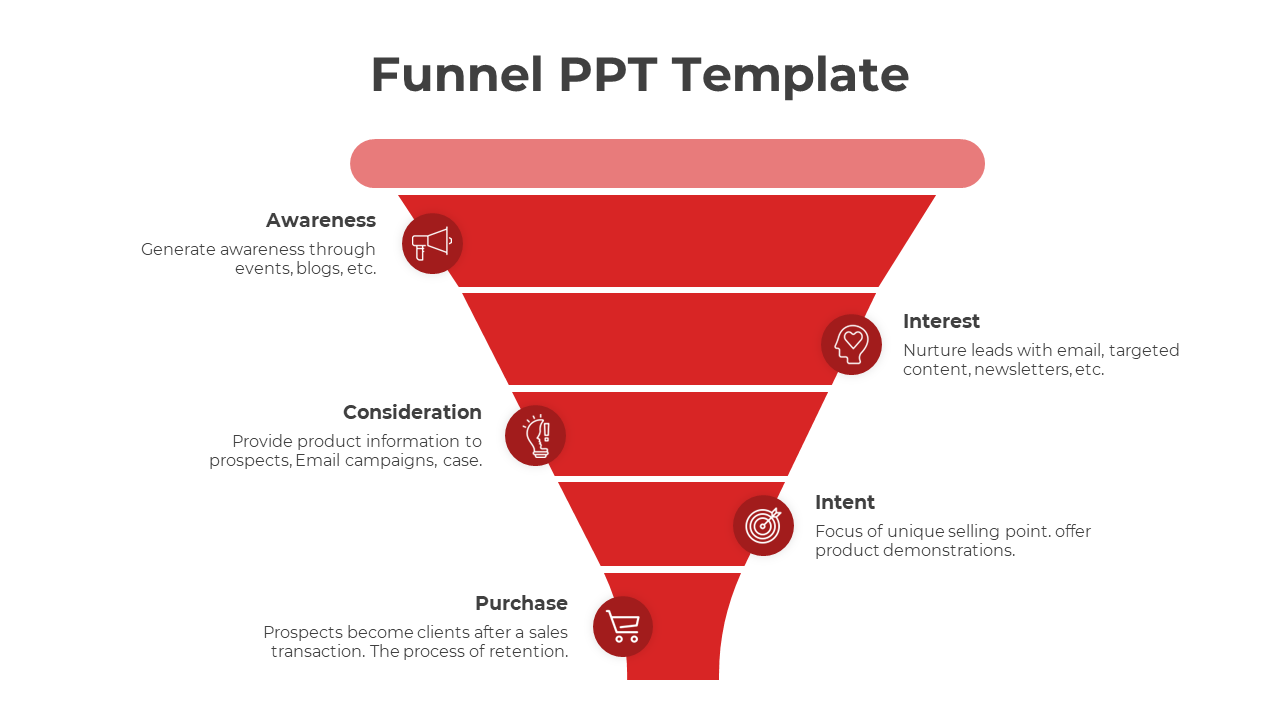 Usable Funnel PPT And Google Slides With Red Color