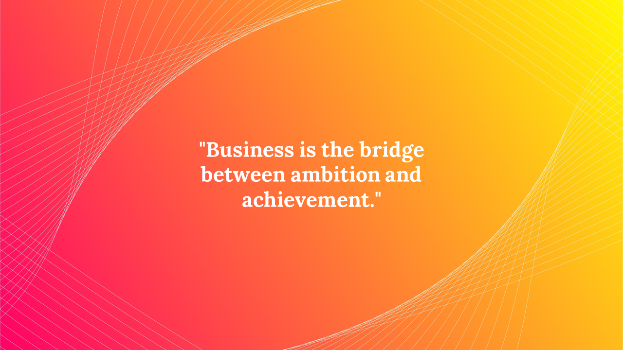 Abstract background with pink, orange, and yellow gradient, overlaid with white curved lines and a motivational quote.