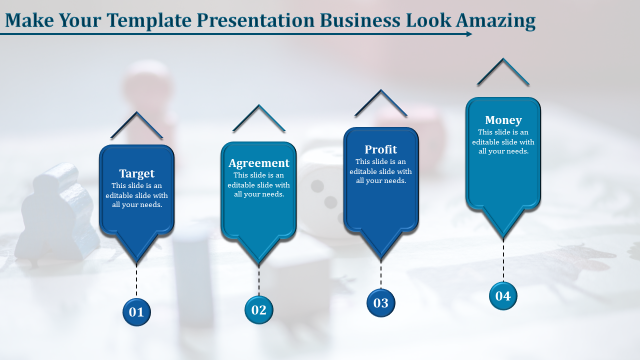Business process banners with arrows at the top, labeled Target, Agreement, Profit, and Money, aligned horizontally.