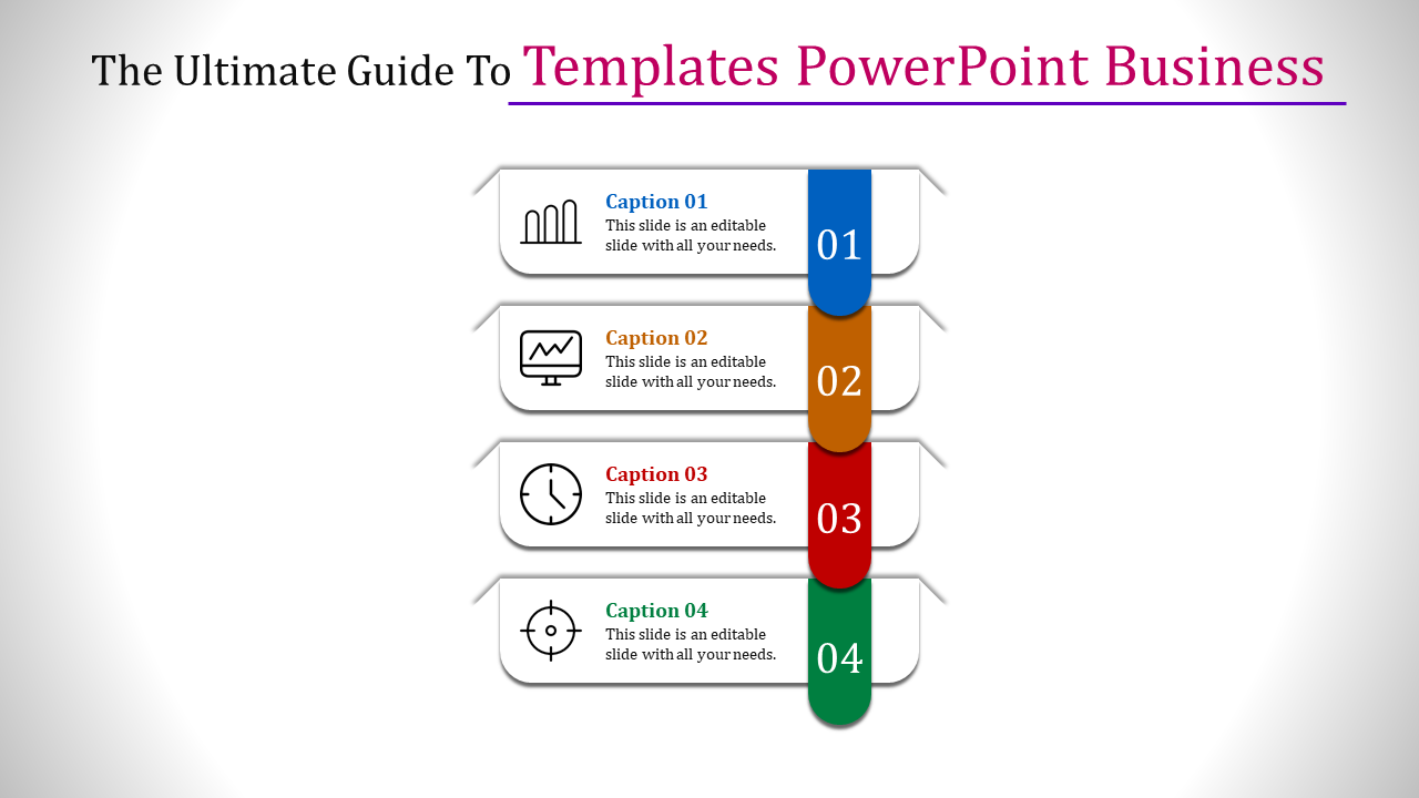 Vertical infographic with four numbered sections in blue, orange, red, and green, each with icons and captions.
