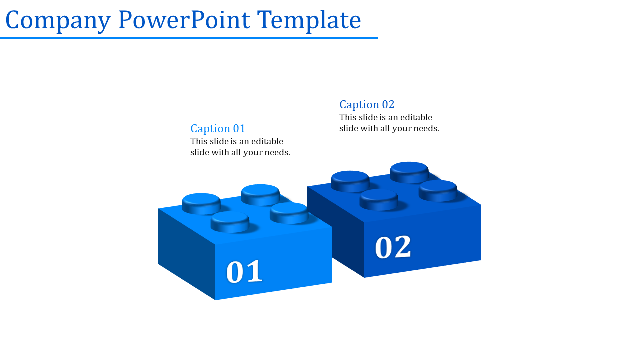 Two blue 3D blocks numbered 01 and 02, with captions above each, set on a white background.