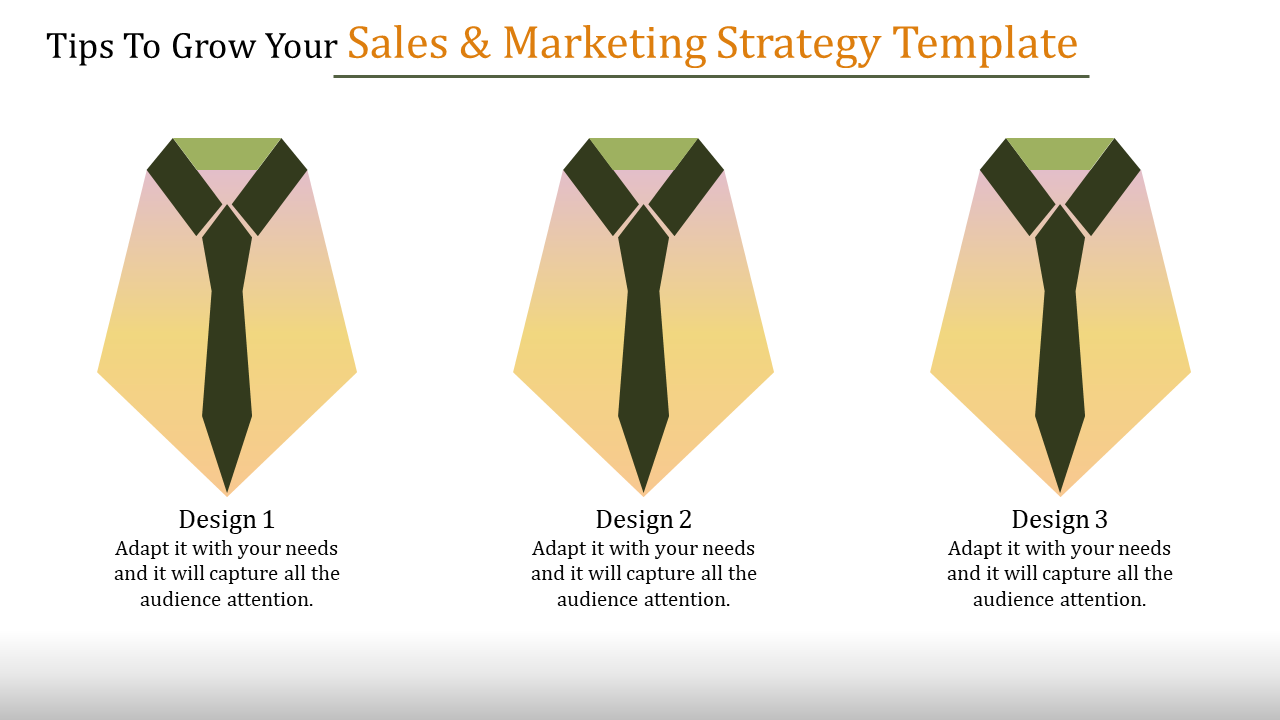 Three identical green tie and collar designs on a yellow background, labeled with captions below.
