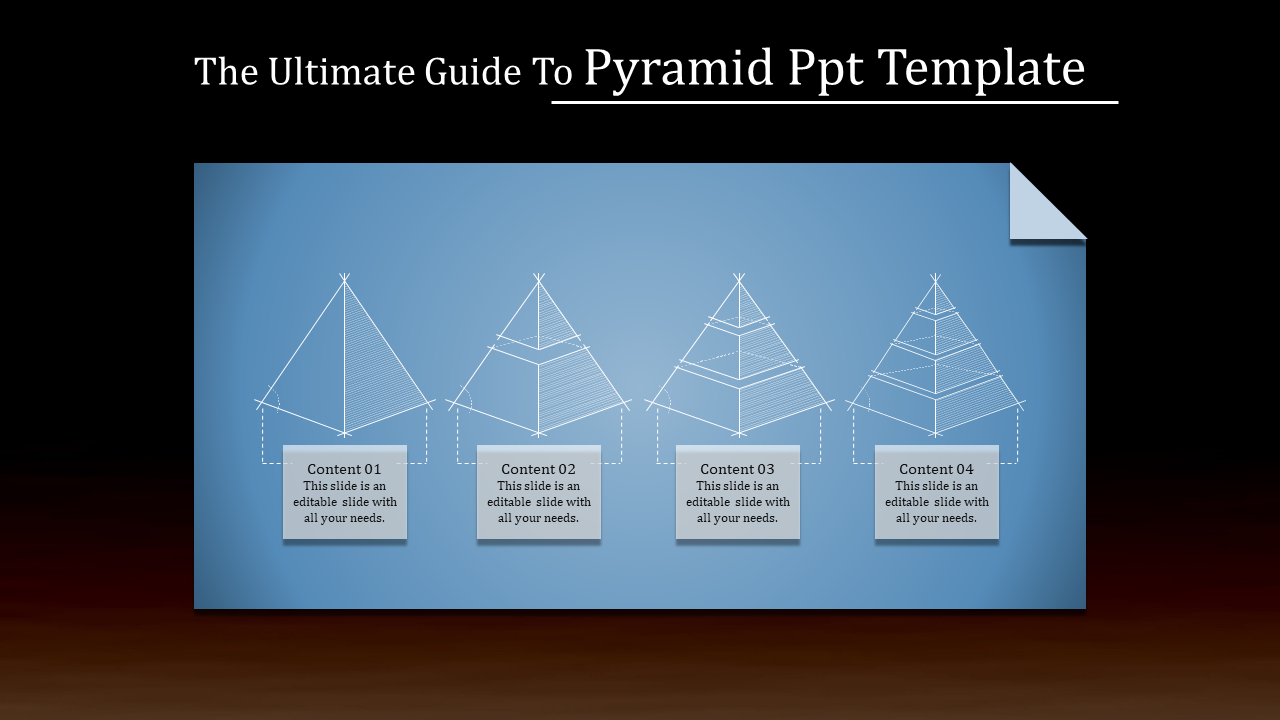 Slide with four sketched pyramid diagrams, each connected to a content box with placeholder text areas.