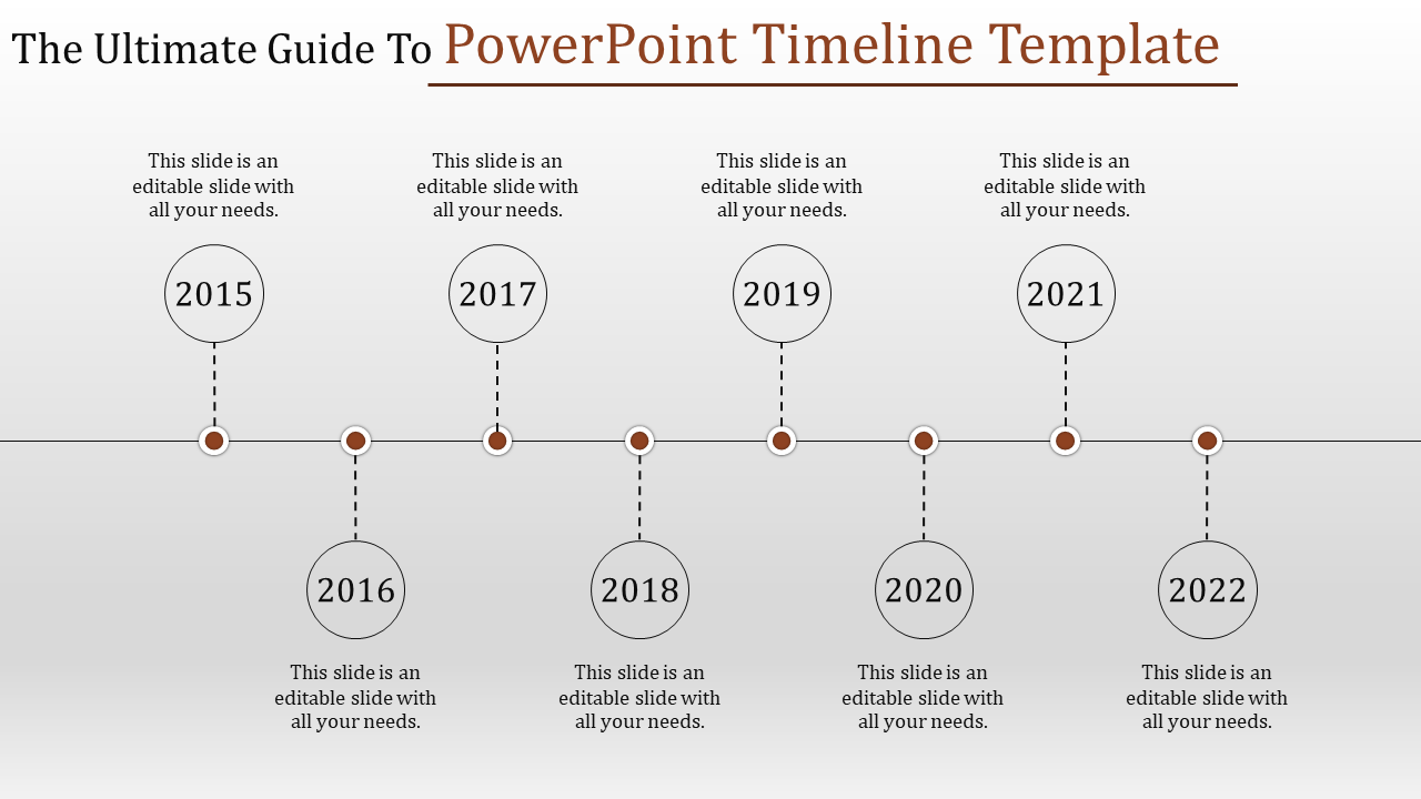 Minimalist timeline spanning 2015 to 2022, with years displayed in circles above and below a straight line.