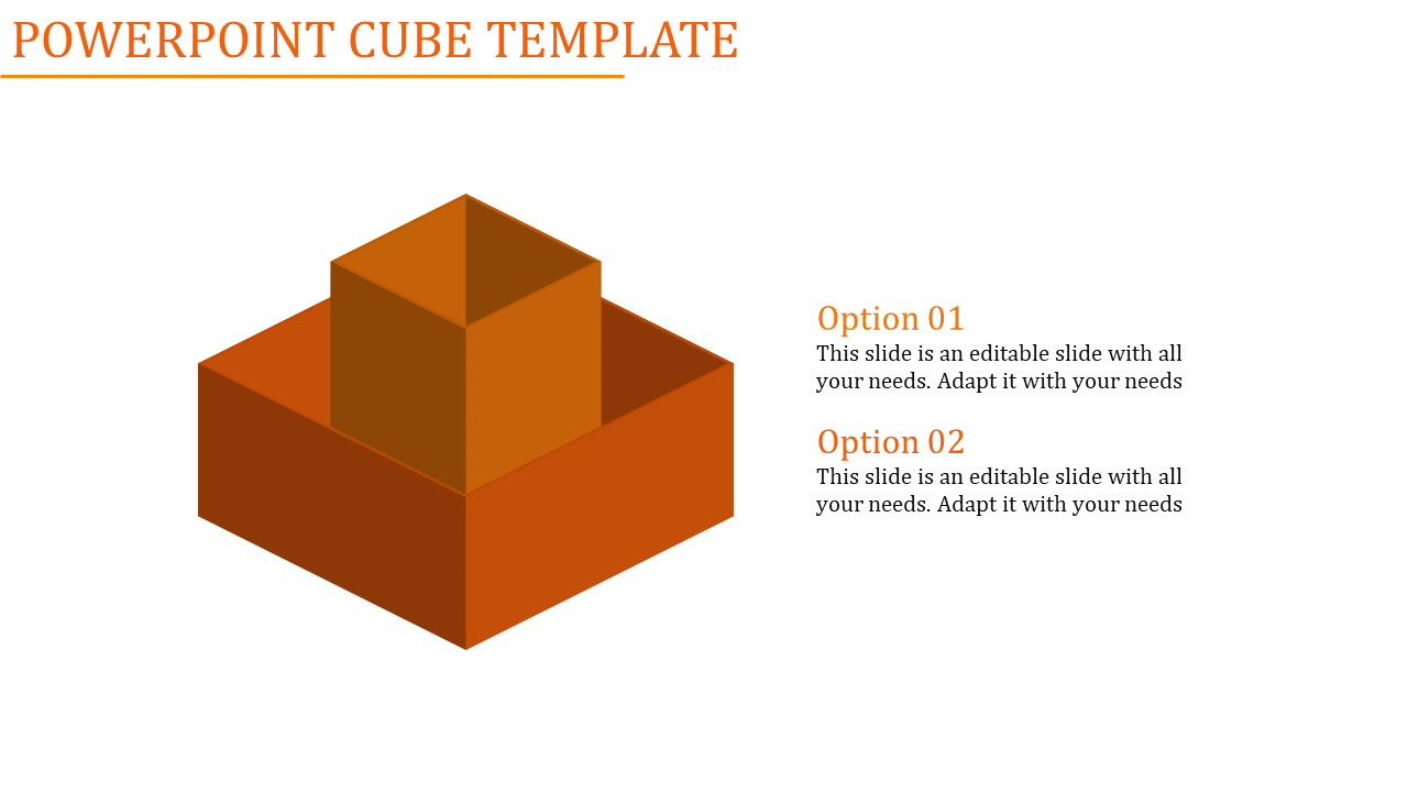 3D orange cube structure with two stacked layers on the left, paired with text options listed on the right.