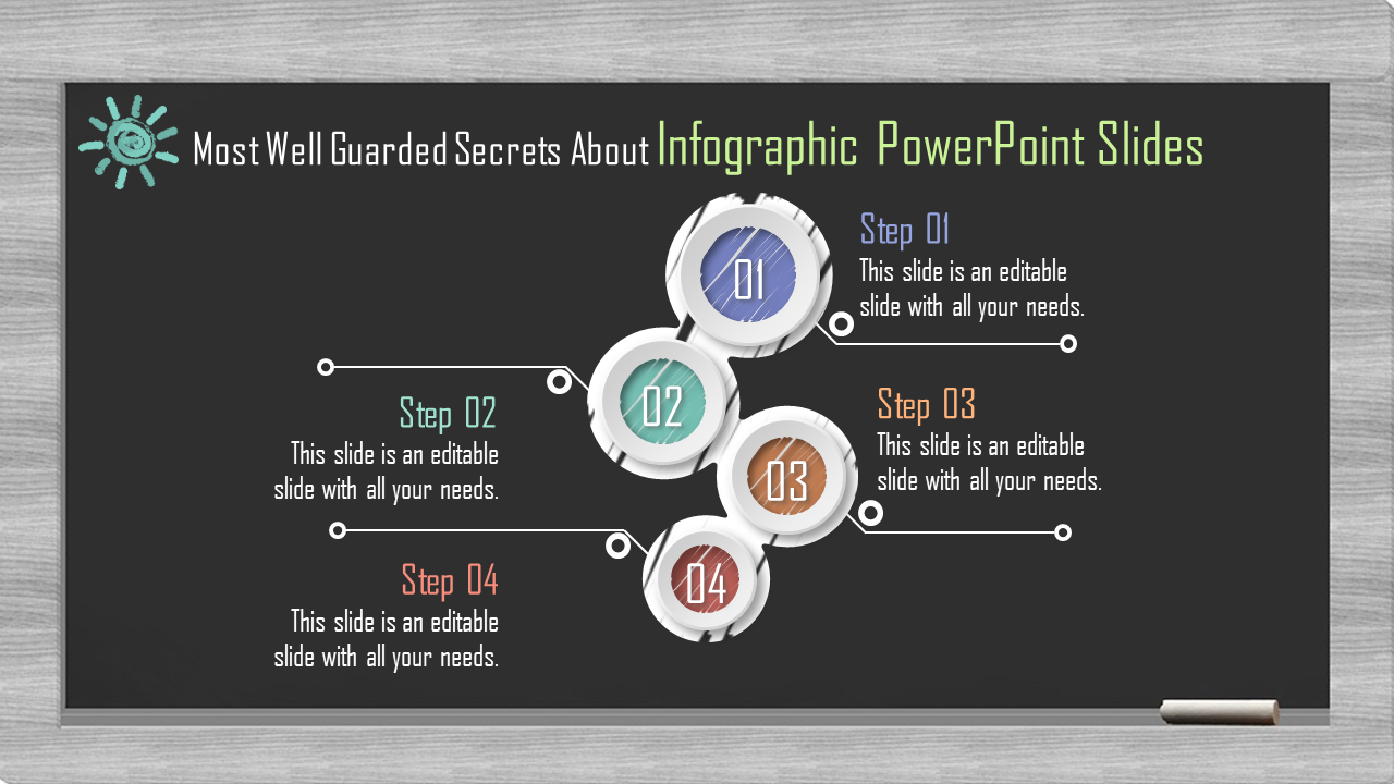 Modern infographic design featuring four colorful numbered steps in a circular layout on a dark background.