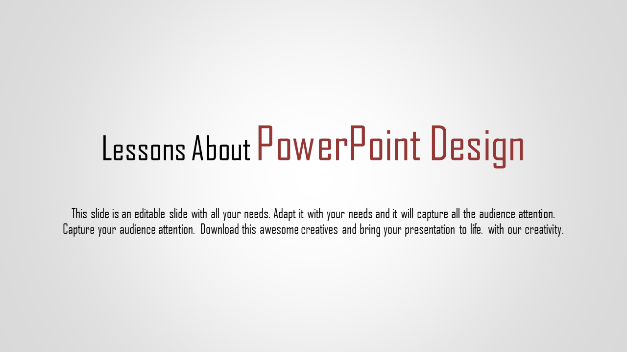 PowerPoint template design featuring a clean white background with a bold title and content area.