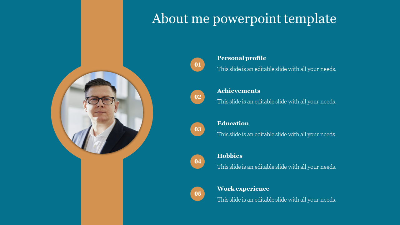 Buy About Me PowerPoint Template With Blue Background